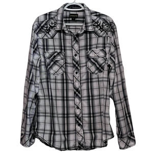 Helix Men's‎ Athletic Fit Black & White Long Sleeve Button Front Shirt Size L